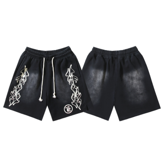 Hellstar Distressed Casual Shorts with Washed and Splattered Ink
